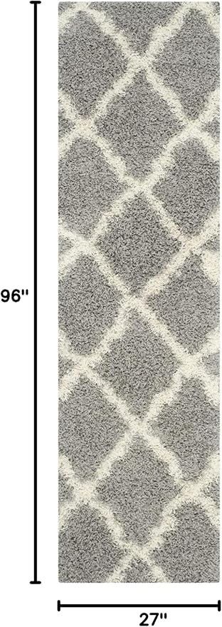 SAFAVIEH Dallas Shag Collection Runner Rug - 2'3" x 8', Grey & Ivory, Trellis Design, Non-Shedding & Easy Care, 1.5-inch Thick Ideal for High Traffic Areas in Living Room, Bedroom (SGD257G)