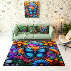 Colorful Butterfly 3x5 Area Rug Rainbow Flowers Rugs for Living Room | Rustic Butterflies Washable Rug, Watercolor Beetles Aesthetic Animal Carpet Indoor Floor Mat