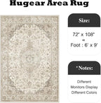 HUGEAR Area Rug 6x9 Vintage Brown Machine Washable Living Room Rugs Thin Neutral Floral Vacuumable Low Pile Carpet Bedroom Office Dining Room Laundry Room Non Slip Soft Lightweight