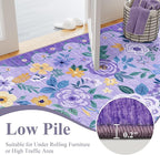 DUKINO 2x3 Rugs for Entryway, Floral Indoor Washable Door Mat, Non Slip Boho Small Rug for Kitchen, Soft Low Pile Front Door Throw Rug for Entrance, Bedroom, Kitchen, Laundry, Bathroom, Purple