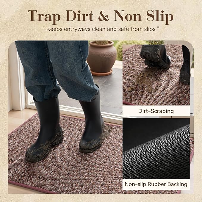 MontVoo Door Mat Indoor Entrance Doormat, Absorbent Durable Rubber Non Slip Front Door Mat for Inside Entry Entryway Dirt Trapper Welcome Mat, Red 24''x36''