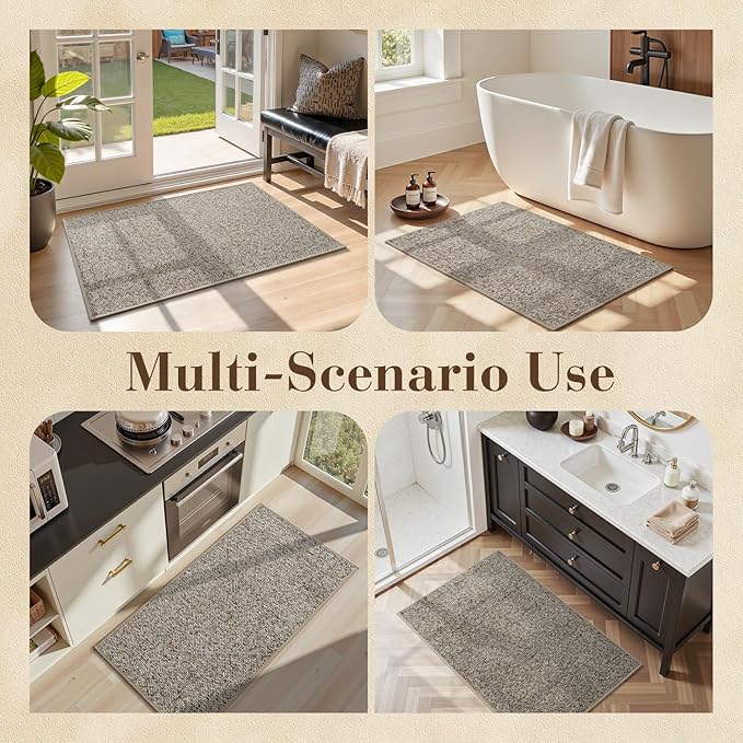 MontVoo Door Mat Indoor Entrance Doormat, Absorbent Durable Rubber Non Slip Front Door Mat for Inside Entry Entryway Dirt Trapper Welcome Mat, Grey Brown 32''x48''