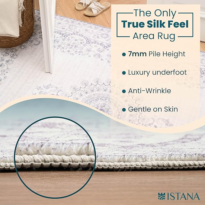 Istana Hallway Runner Rug 2x8 – Grey/White Cream Entryway Rug -Silk's Soft Touch Runners for Hallways - Stylish Kitchen Runner Rug Non Slip
