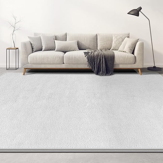 Large Area Rugs for Living Room Bedroom, 5x8 Feet White Rug, Minimalist Modern Shag Rug, Soft Thick Comfy Memory Foam Indoor Carpet, Non-Slip Washable Rug for Boys Girls Dorm Nursery Room Home Decor
