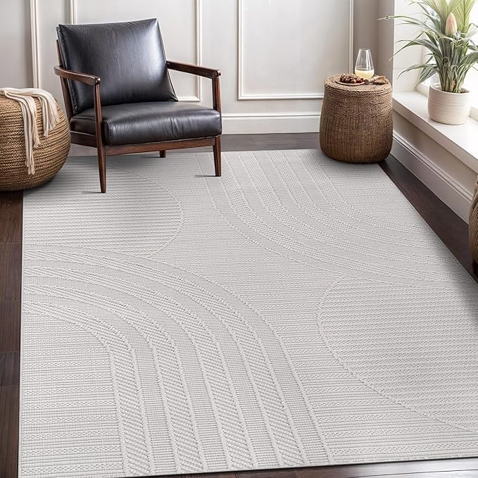 CAMILSON Micro Loop Rug 10x14 Modern Luxury Geometric Arch Large Area Rugs Soft High and Low Pile Stain Resistant Easy-Cleaning Non-Shedding for Living Room Indoor Carpet (10 x 14 / White)