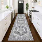 KOZYFLY Runners for Hallways 3x12 Ft Extra Long Washable Kitchen Thin Runner Boho Runner Rug for Entryway Indoor Printed Faux Wool Stair Runner Floor Carpet for Stair Kitchen Hall, Grey
