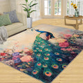 Peacock Peony Rug 6x8-6x8 Rug, Classic Peacock Peony Area Rugs for Bedroom, Teal Turquoise Rugs for Living Room, Peafowl Washable Mat, Malachite Green Feather Carpet - Peafowl Home Decor & Gifts