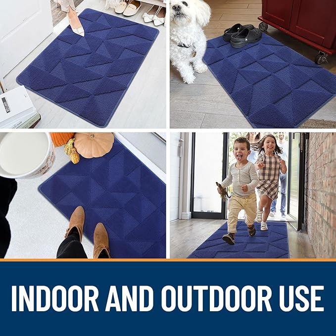 OLANLY Door Mats Indoor, Non-Slip, Absorbent, Dirt Resist, Entrance Washable Mat, Low-Profile Inside Entry Doormat for Entryway (59x20 inches, Navy)