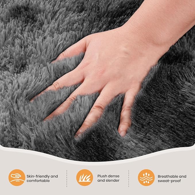 Zentavio Black and Grey Area Rugs for Living Room Large Men Room Carpet 9x12 Bedroom Fluffy Furry Shag Aesthetic Plush High Pile Floor Rug for Kids Room Dorm Home Decor Gray