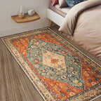 COMSLE Boho Area Rug, 3' x 5' Machine Washable Rugs for Entryway Faux Wool Large Rugs Distressed Throw Rug Non-Slip Floor Carpet for Indoor Bedroom Kitchen Living Room