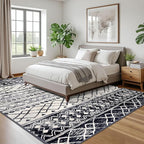 KUTA Moroccan Area Rugs 9x12 Living Room Black Navy Blue, Large Washable Boho Rug Non-Slip, Ultra Soft Geometric Tribal Traditional Farmhouse Carpet for Dining Bedroom Dorm Office Home