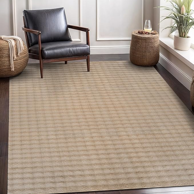 CAMILSON Modern Beige Non Slip Rug 3x5 Ultra Soft High Pile Area Rugs Non Skid Rubber Backing Durable & Easy to Clean Carpet for Living Room Bedroom Kids Room Indoor Use (3 x 5 Beige)