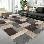 Modern Geometric Patchwork Indoor Area Rug for Living Room, Blue-Taupe 8'x 10' Large Rug Rockwood Collection Hardwood Floors Decor for Bedroom, Blue Throw Carpet for Office Entryway Dining Room