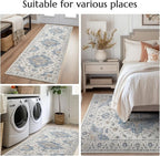 jinchan Area Rug 5x7 Vintage Washable Bedroom Rug Floral Medallion Lightweight Non Slip Thin Retro Classic Soft Boho Floor Cover Farmhouse Carpet for Living Room Dining Room Kitchen Blue