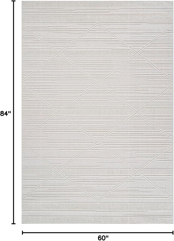 CAMILSON Micro Loop Rug 5x7 Modern Luxury Geometric Pattern Area Rugs Soft High and Low Pile Stain Resistant Easy-Cleaning Non-Shedding for Living Room Office Indoor Carpet (5 x 7 / White)