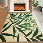 5x6 Bamboo Leaves Rugs for Office - Realistic Botanical Art Living Room Carpet, Minimalist Leaves Bedroom Area Rug Kids Low Pile Rug for Indoor Outdoor Hardwood Floors Home Decor