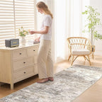 3X8 Washable Runner Rug for Hallway: Soft Neutral Modern Abstract Area Rug - Non-Slip Low Pile Long Throw Indoor Carpet for Kitchen Entryway Kitchen Bedroom Laundry Bathroom - Brown Grey