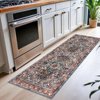 KOZYFLY Runners for Hallways 2x6 Ft Washable Kitchen Runner Rug Boho Runner Rug for Entryway Indoor Printed Oriental Faux Wool Floor Carpet Runner for Bedroom Kitchen Hall, Brick Red/Orange/Green