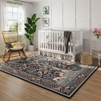 Rugcomf Area Rugs 4x6 Vibrant Tree of Life-Patterned Vintage Washable Rugs Non Slip Low Pile Small Carpet for Bedroom Bedside Kids Room Office Dining Room, Black