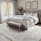 Farmhouse Distressed 8x10 Rugs for Living Room Bedroom, Washable Non Slip Dining Room Rugs for Under Table, Low Pile Thin Soft Carpet Medallion Pattern Printed Boho, Off White/Grey