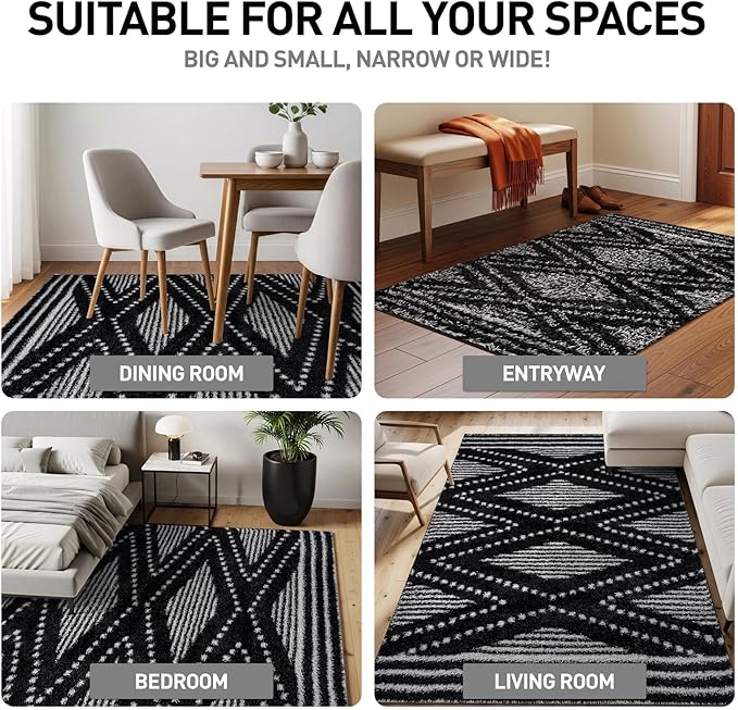Rugshop Geometric Shag Area Rug Anthracite Dark Gray and White 4' x 6' Ideal for Small Living Rooms, Offices, or Beside The Bed