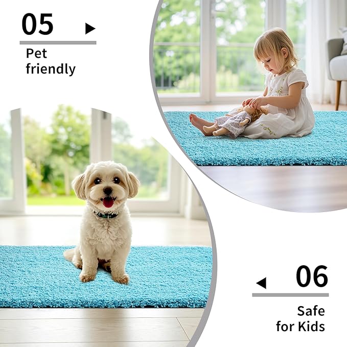 Small Bathroom Rug 17x24 Non Slip Teal Fluffy Bath Mat for Bathroom Floor Washable Plush Luxury Bath Rug for Tub Soft Shaggy Absorbent Shower Mat