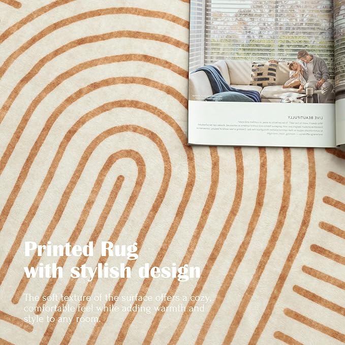 6x9 Area Rug for Living Room - Large Abstract Washable Rugs for Bedroom Non-Slip Orange Dining Room Rug Rainbow Low-Pile Carpet Soft Modern Rug for Office Nursery Room