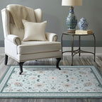 EVERGRACE Area Rugs for Living Room 3x5, Boho Floral Faux Wool Indoor Outdoor Rugs, Washable Rugs for Bedroom Entryway Dining Room Hallyway, Low Pile Floor Mat Carpet for Home Decor, Pale Blue