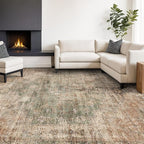 Brown and Green Rug for Entryway Indoor - Washable 5x7 Modern Abstract Area Rug for Foyer, Living Room, Home Office, Low Pile & Stain Resistence
