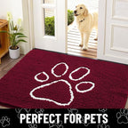 Smiry Dog Door Mat for Muddy Paws, Absorbent Dirt Trapper Non Slip Quick Dry Washable Chenille Mat for Mud Dogs, Entry Rug for Indoor and Outdoor (47x32 Inches, Burgundy and White)
