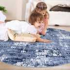 5ft Round Area Rug Living Room Rugs - 5x5 Washable Large Soft Indoor Neutral Modern Abstract Low Pile Rug Carpet for Bedroom Dining Room Farmhouse Home Office - Navy Blue