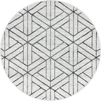 Rugs.com Lattice Trellis Collection Rug – 5 Ft Round White Low-Pile Rug Perfect for Kitchens, Dining Rooms