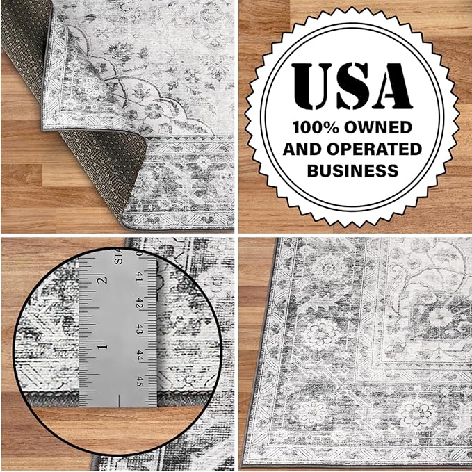 ReaLife Rugs Machine Washable Area Rug - Living Room Bedroom Bathroom Kitchen Entryway Office - Padded Low Pile Stain Resistant Premium - Boho Farmhouse Vintage - Joy - Gray 5' x 7'