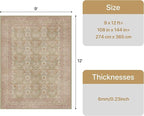 Bavni Vintage Floral Rugs 9x12, Large Washable Area Rug with Non Slip Backing, Low Pile for Living Room, Nursery,Bedroom & Home Decor, Lightweight Carpet, Brown Pink