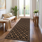 Minimalist Checkered Runner Rug, 4x10ft, Brown Checkerboard Floor Mat, Floral Print Hallway Kitchen Runners Rugs, Washable Breathable Reduce Noise Room Decor Carpet for Bedroom Foyer