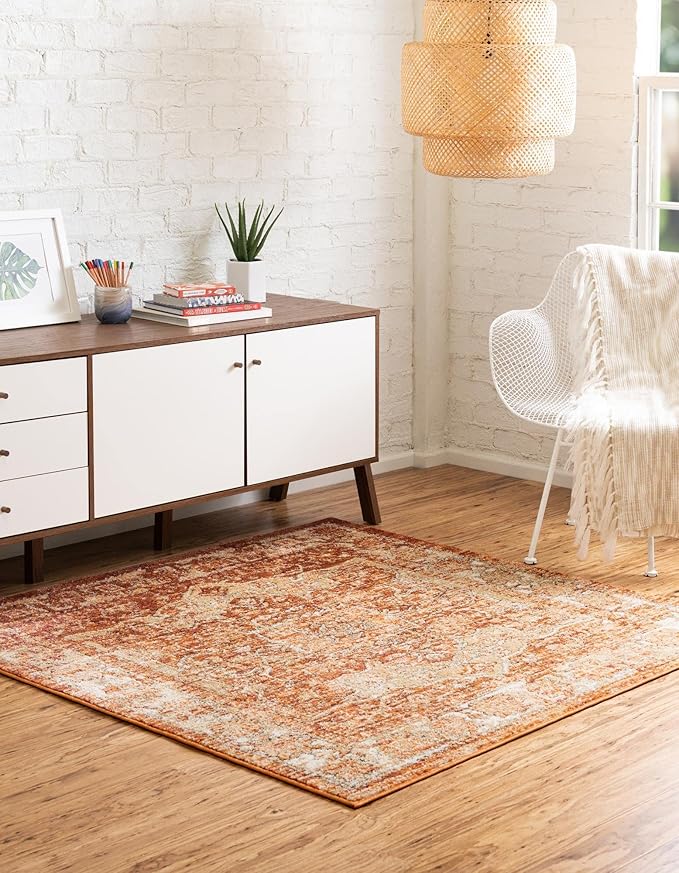 Unique Loom Isabella Collection Area Rug - Adjani (5' 1" Square, Rust Red/ Black)
