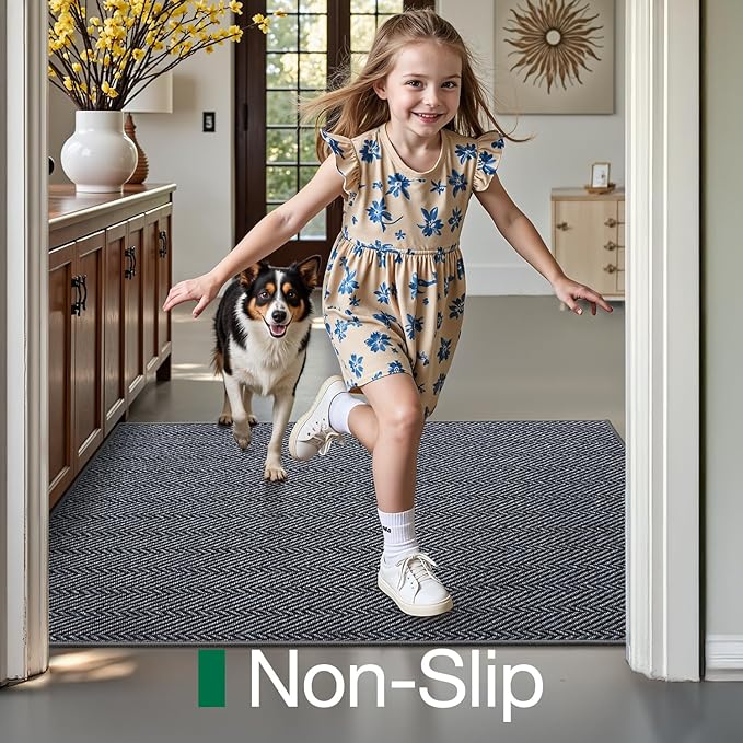 LUMI Ultra Thin Indoor Door Mat for Entrance 48"x72", Non Slip Entryway Mat, Low Profile Doormat, Unique Herringbone Design Carpet for Inside, Patio, Porch, Medium Gray