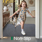 LUMI Ultra Thin Indoor Door Mat for Entrance 17"x30", Non Slip Entryway Mat, Low Profile Doormat, Unique Herringbone Design Carpet for Inside, Patio, Porch, Medium Gray
