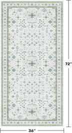 Blue and Green Washable Rugs 3x6 - Vintage Boho Floral Pastel Cream, Washable Low Pile Non Slip Small Throw Accent Area Rug for Entry Way, Laudry Room, Kitchen, Bedroom Beside Bed Decor