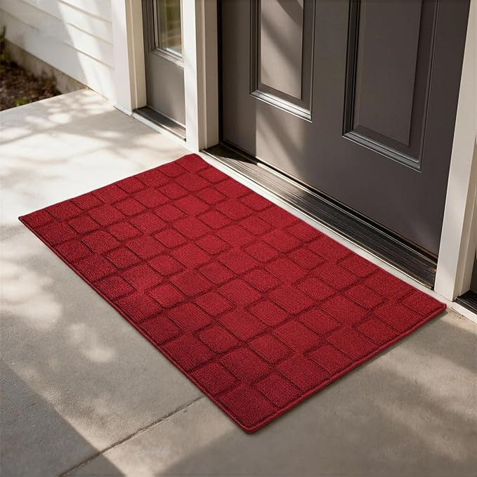 Front Door Mat Outside Entrance, Outdoor Indoor Door Mats for Entryway, Entrance, Entry, Patio, Waterproof Non Slip Doormat, Low-Profile, 24" × 35“, Red