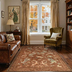 Moynesa Orange 5x7 Bedroom Rugs, Vintage Peacock Floral Washable Area Rugs for Living Room Dining Room Office Study, Low Pile Soft Non-Slip Water Repellent Carpets for Fall Winter Home Decor