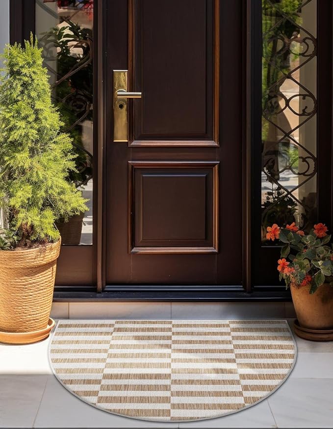 Unique Loom Outdoor Striped Collection Area Rug - Striped (2' 7" x 4' 1" Hearth Taupe/Ivory)
