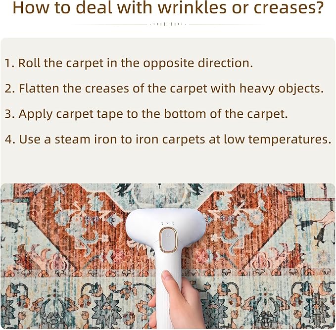 YJ.GWL Area Rugs for Living Room 6x9 Machine Washable Rugs, Non Slip Floral Vintage Rug Indoor Carpet, Stain Resistant Large Rug for Bedroom Dining Room, Copper Tan