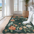 Lahome Floral Washable Rug- 4x6ft Green Bedroom Girls Ultra-Thin Soft Living Room Non-Slip Stain Resistant Boho Lightweight Throw Rug for Nursery Office, Dark Green