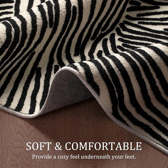 YIHOUSE 9×12 Ft Washable Rug, Black and White Abstract Area Rug for Bedroom, Living Room, Dining Room, Office, Playroom, Nursery, Ultra Thin Nonslip Modern Large Rugs Soft Contemporary Striped Rugs
