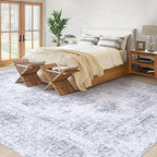 Area Rug 10x12 Living Room Rugs, Machine Washable Vintage Distressed Medallion Rug Non-Slip Soft Low Pile Large Indoor Rugs for Bedroom Kitchen Dining Room Office(Light Grey,10'x12')
