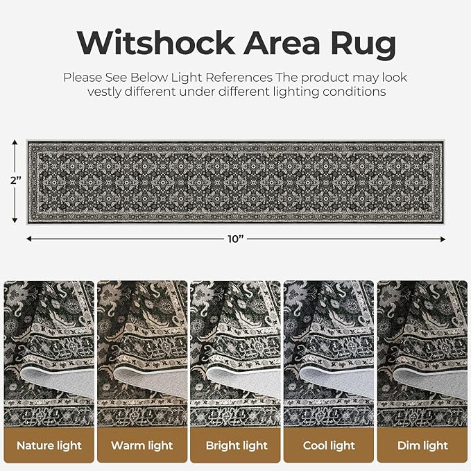 WITSHOCK Black Boho Washable 2x8 Kitchen Runner Rug,Vintage Neutral Hallway Rugs for Entryway,Soft Distressed Floor Mat for Bedroom,Entrance,Indoor Back Door(Black,2x8)