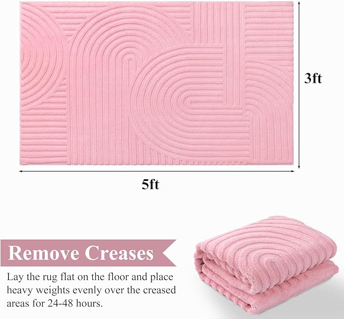 Pauwer 3x5 Washable Area Rugs for Living Room Modern Pink Solid Color Soft Fluffy Rugs for Bedroom Non Slip Boho Accent Indoor Mat Floor Carpet Cover for Kids Room Dining Room Kitchen Office, Pink