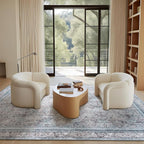 Phantoscope Washable Area Rug 5'x7' Non-Slip, Vintage Neutral Rugs for Living Room, Bedroom, Dining Room, Distressed Boho Floral Medallion Pattern, Low-Pile Foldable Floor Carpet, Blue/Grey