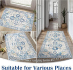 jinchan Kelda Runner Rug 2x6 Washable Rug Soft Hallway Runner Indoor Vintage Print Floor Cover Retro Distressed Lightweight Non-Slip Thin Carpet for Bathroom Kitchen Living Room Bedroom Blue